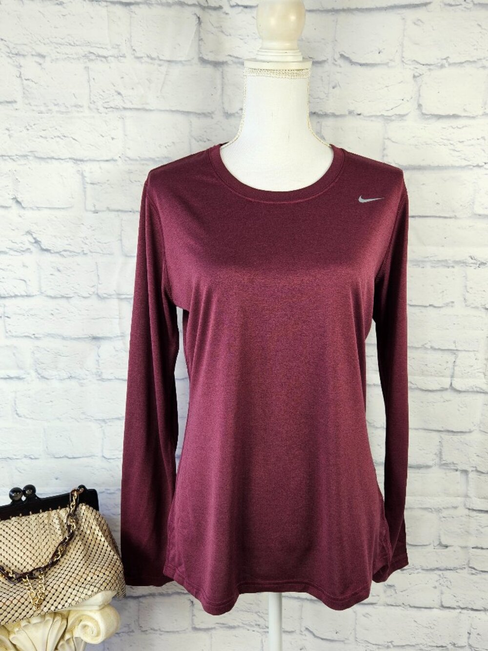 Nike Womens Size M Burgundy Dri Fit Long Sleeve Training Top Athletic 453182